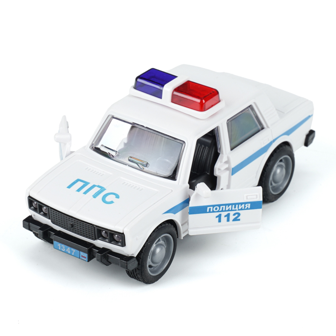 Машина пластик Lada 2106 полиция инерция двери белый 13,5см