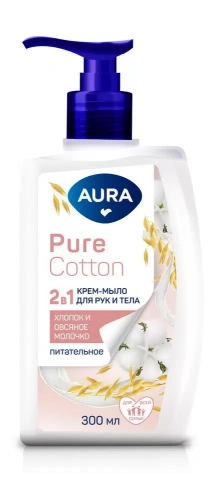 AURA Pure сotton крем-мыло 2в1 хлопок и овсяное молочко 300мл