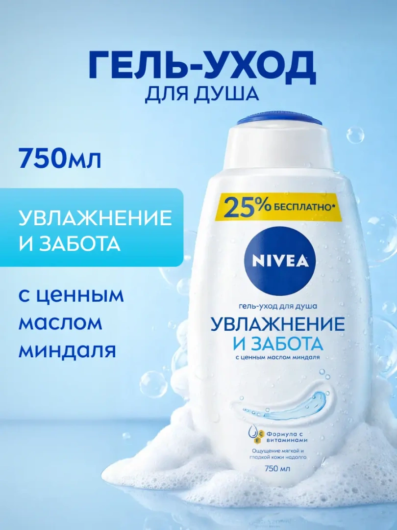 NIVEA гель-уход д/душа увлажнение и забота 750мл 80866