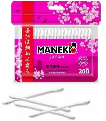 MANEKI палочки ватные с бумажным стиком п/э 200шт CB921H