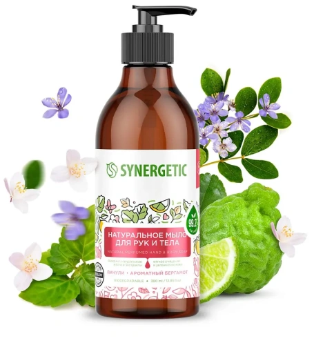 SYNERGETIC мыло жидкое биоразлагаемое натуральное пачули и бергамот 380мл