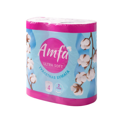 Туалетная бумага Amfa Ultra Soft белая, 2 слоя, 4 рулона