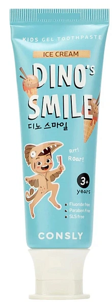 CONSLY паста зубная гелевая детская dino's smile c ксилитом и вкусом пломбира 60г
