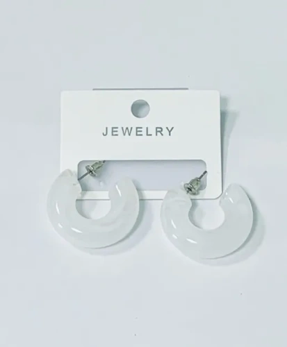 Серьги акрил полукольца цв.белый L 230725