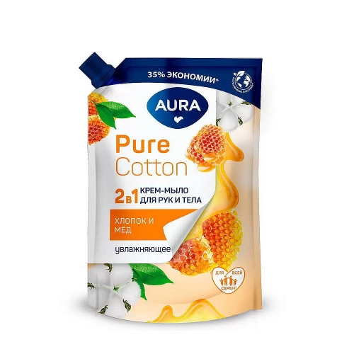 AURA Pure cotton крем-мыло 2в1 хлопок и мед мяг.уп. 450мл