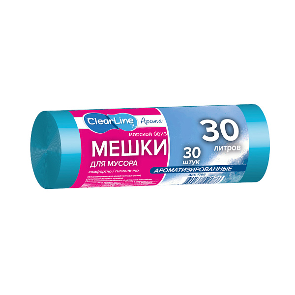 Пакеты д/мусора 30л 30шт аромат морской бриз CLEAR LINE