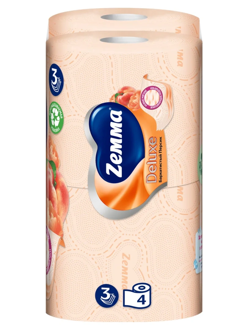 ZEMMA Deluxe бумага туалетная бархатистый персик 3сл. 4 рулона