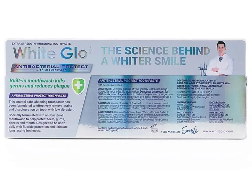 WHITE GLO паста зубная отбеливающая с антибактериальным эффектом и ополаскивателем 100г