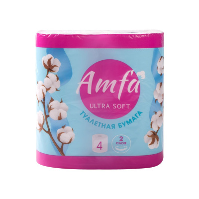 Туалетная бумага Amfa Ultra Soft белая, 2 слоя, 4 рулона