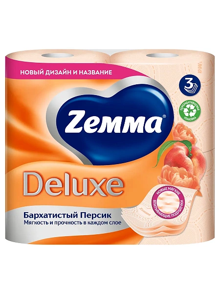ZEMMA Deluxe бумага туалетная бархатистый персик 3сл. 4 рулона