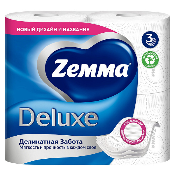 ZEMMA Deluxe бумага туалетная белая 3сл. 4рулона