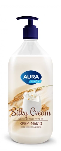 AURA крем-мыло шелк и рисовое молочко silky cream 1л