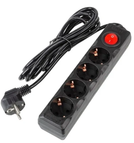 UNIEL удлинитель с заземлением 16А 4гн. 3м S-GCU4-3B BLACK