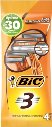 БИК 3 бритва одноразовая муж. д/чувств. кожи 4шт                                                   