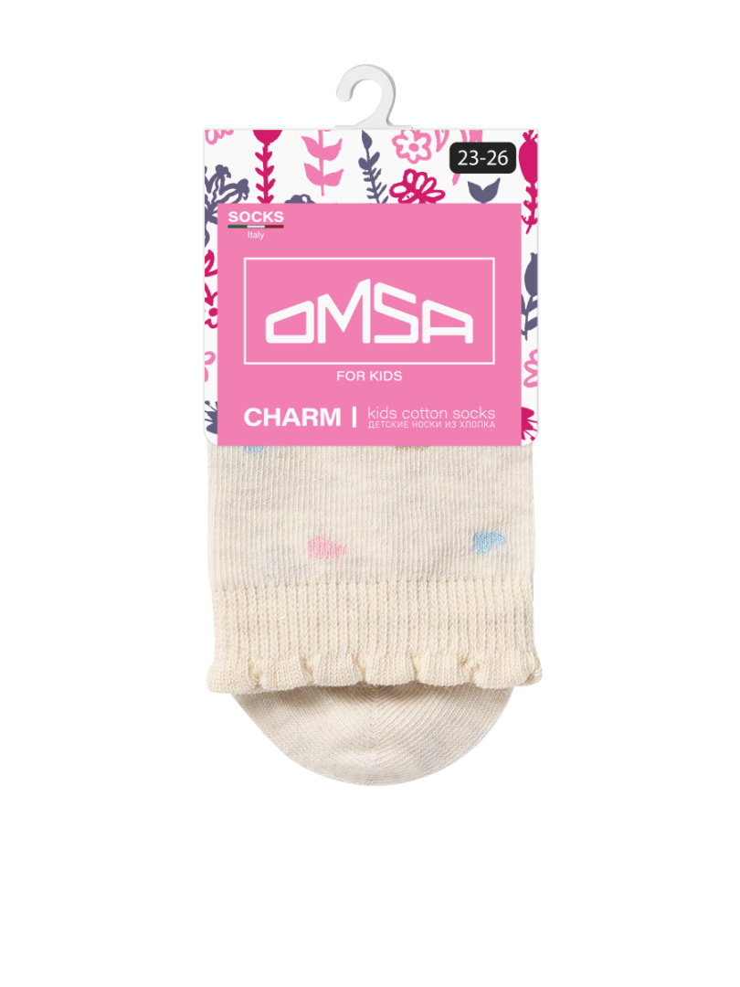 OMSA носки детские 22L30 сердечки с люрексом avorio melange р.27-30