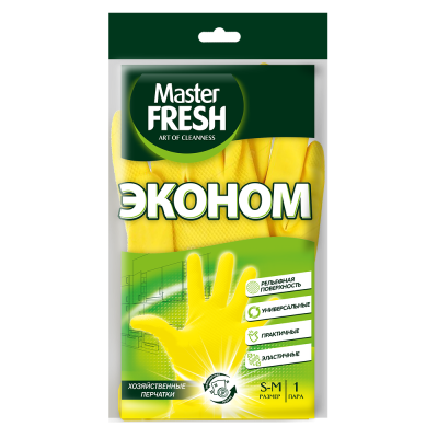 MASTER FRESH ЭКО перчатки хозяйственные латексные с хлопком р.S/M