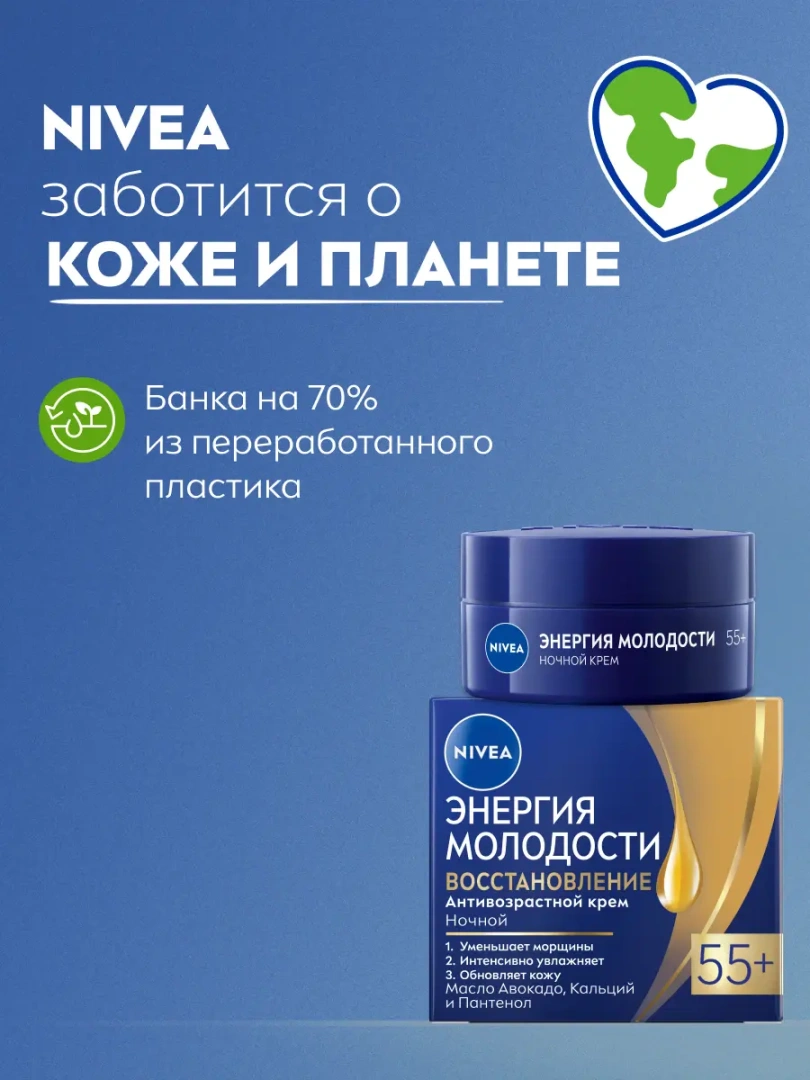 NIVEA-VISAGE крем д/лица ночной энергия молодости 55+ 50мл 81282