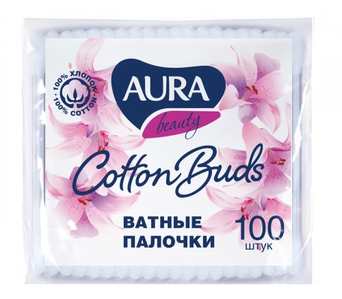 AURA палочки ватные п/э пакет 100шт