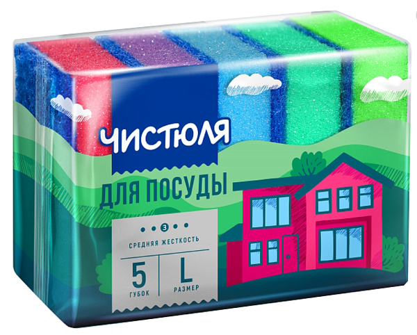 ЧИСТЮЛЯ губки д/посуды L 5шт