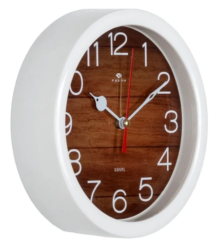 РУБИН будильник кварц цв.белый дерево 15см В4-039/20