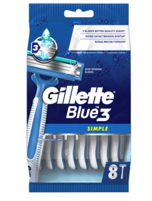 GILLETTE станок одноразовый муж. blue simple3 8шт