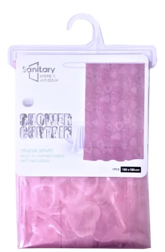 Штора для ванной 180*180см Сердца цв.розовый EA129 (6)