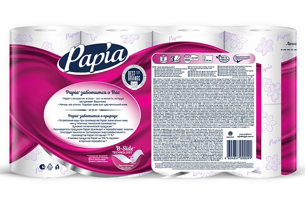 PAPIA бумага туалетная балийский цветок с рисунком 3сл. 8рулонов