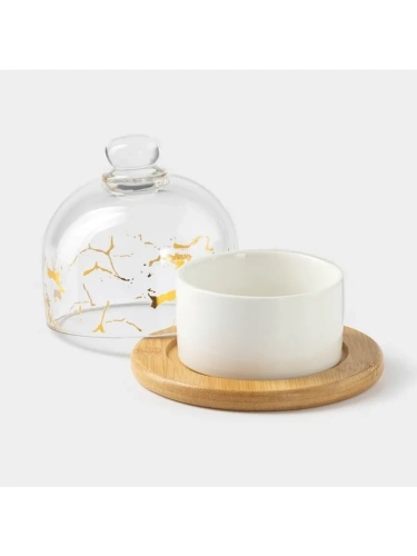 Икорница керамическая марбл с подставкой и крышкой 150мл 5066492