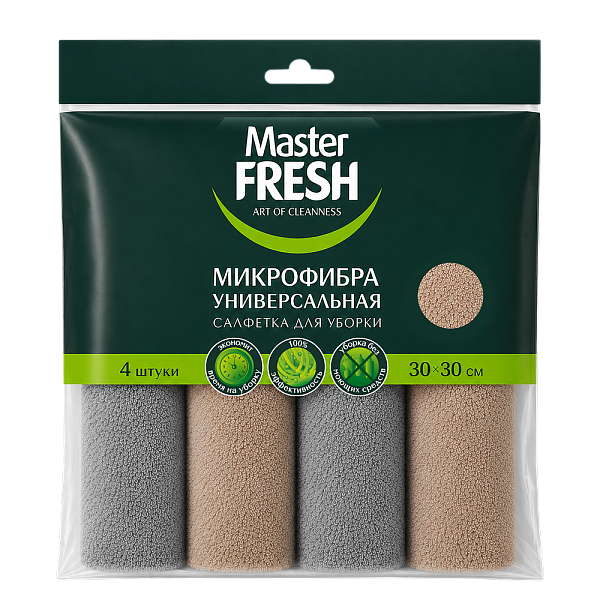 MASTER FRESH салфетки для уборки антипыль микрофибра плюш 30*30см 4шт
