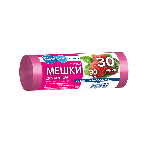 Пакеты д/мусора 30л 30шт аромат клубника CLEAR LINE