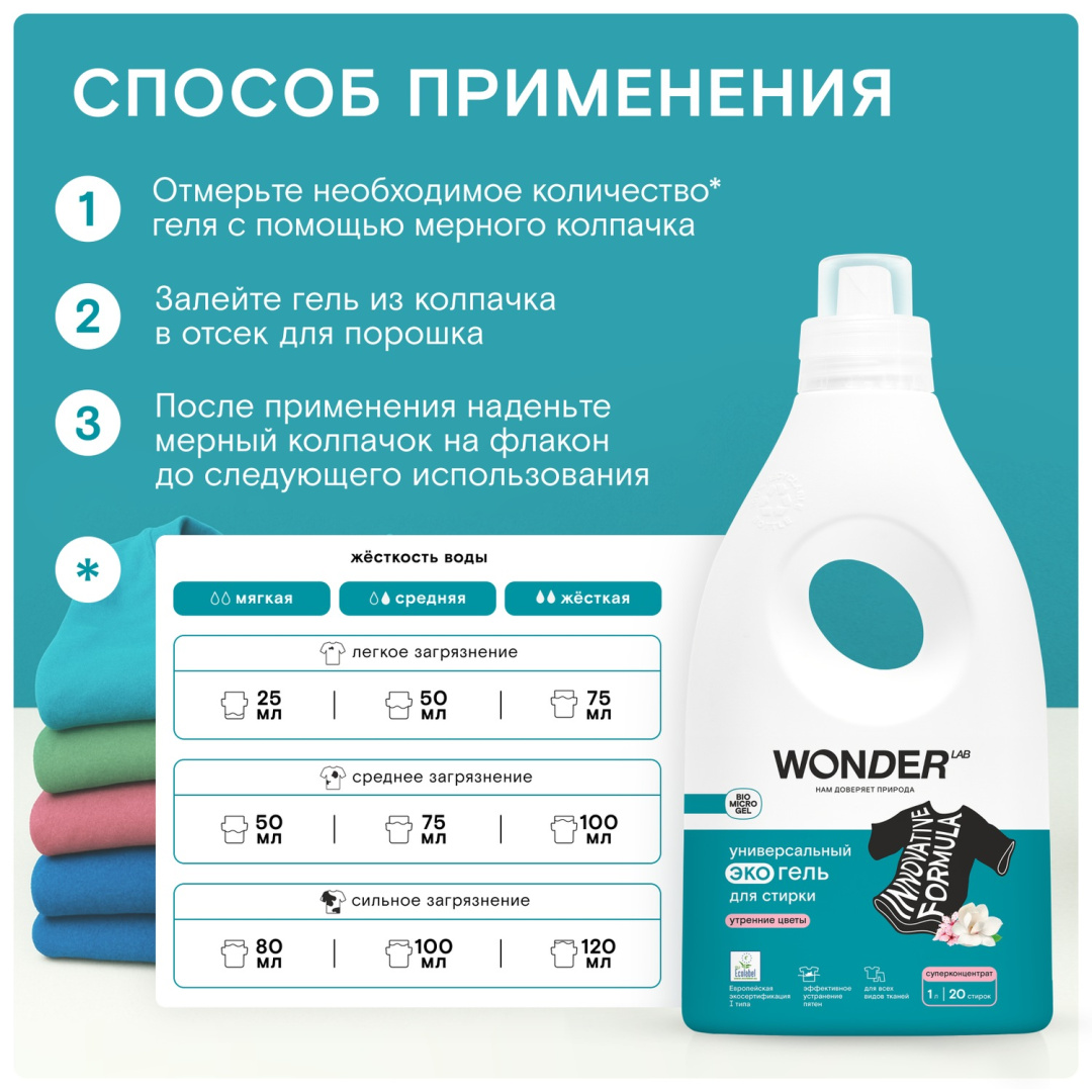 WONDER LAB экогель для стирки универсальный утренние цветы 1л
